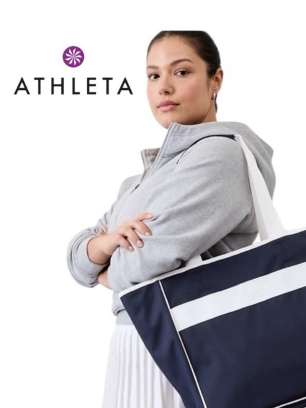 Athleta Navy and White Striped Canvas Tote-NWT